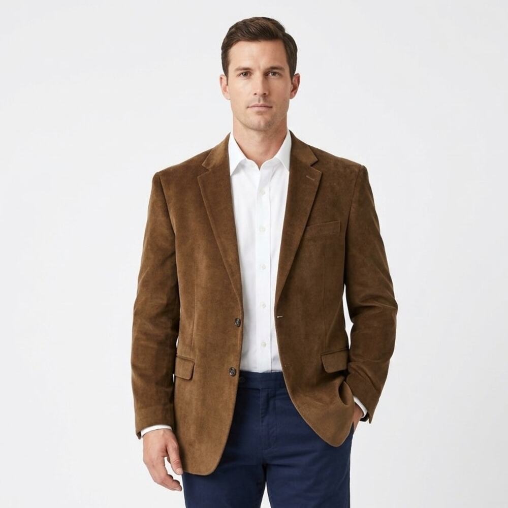 Chaps Est. 1978 Blazer Mens 46L Brown Corduroy Single-Breasted Notch Lapel Lined
